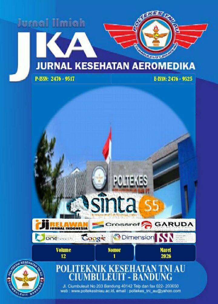 					View Vol. 12 No. 1 (2026): Jurnal Ilmiah JKA (Jurnal Kesehatan Aeromedika)
				